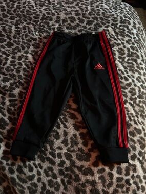 adidas Black Joggers with Red Side Stripes - Kids